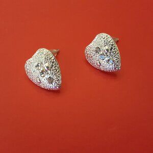 Heart-Shaped Pierced Earrings Silver-Tone Metal